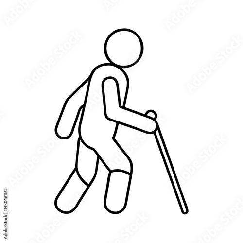 walking with cane mobility aid icon, walking with cane mobility aid line art - simple line art of walking with cane mobility aid, perfect for walking with cane mobility aid logos and icons