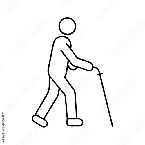 walking with cane mobility aid icon, walking with cane mobility aid line art - simple line art of walking with cane mobility aid, perfect for walking with cane mobility aid logos and icons
