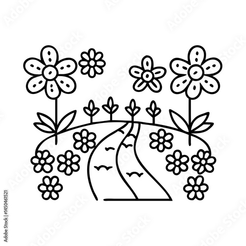 walkway with flowers icon, walkway with flowers line art - simple line art of walkway with flowers, perfect for walkway with flowers logos and icons