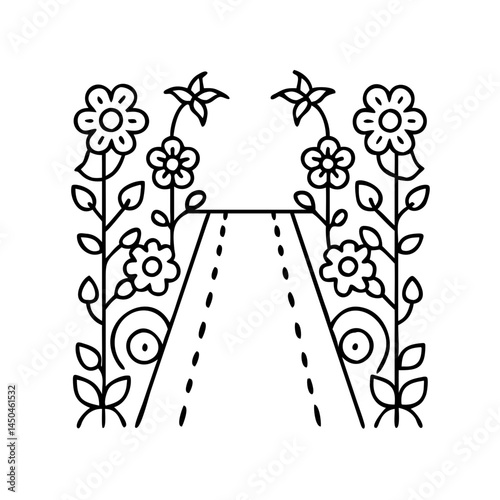 walkway with flowers icon, walkway with flowers line art - simple line art of walkway with flowers, perfect for walkway with flowers logos and icons
