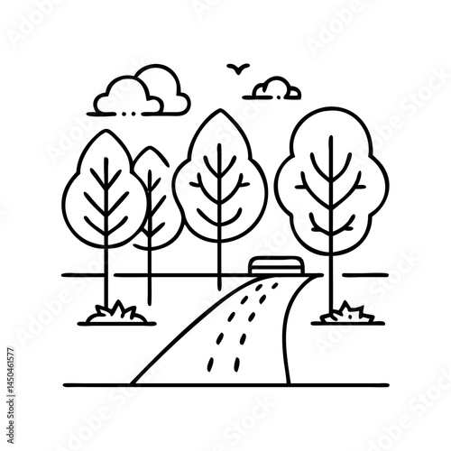 walkway with trees icon, walkway with trees line art - simple line art of walkway with trees, perfect for walkway with trees logos and icons