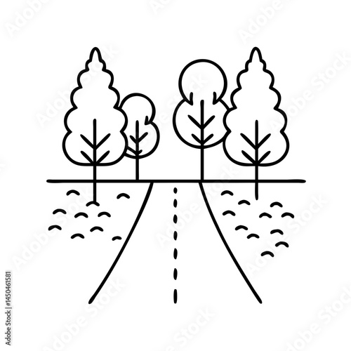 walkway with trees icon, walkway with trees line art - simple line art of walkway with trees, perfect for walkway with trees logos and icons