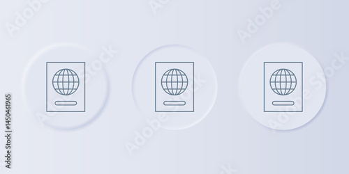 Grey Passport with biometric data icon isolated on grey background. Identification Document. Set icons in square buttons. Vector