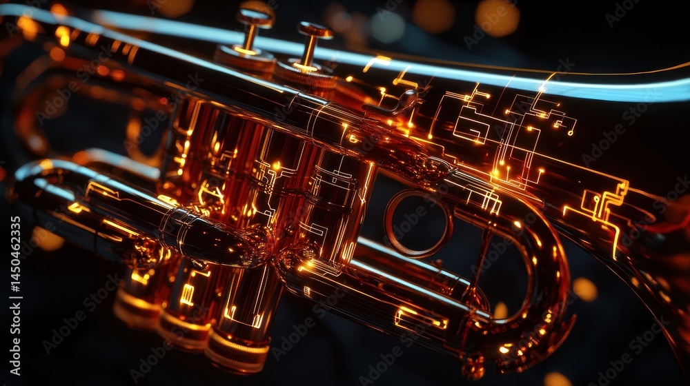 Fototapeta premium Golden trumpet with glowing inner details