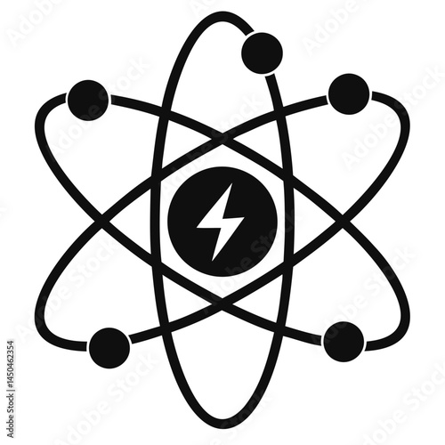 Atom symbol graphic representation of energy power science physics and atomic structure for education and design isolated on transparent background