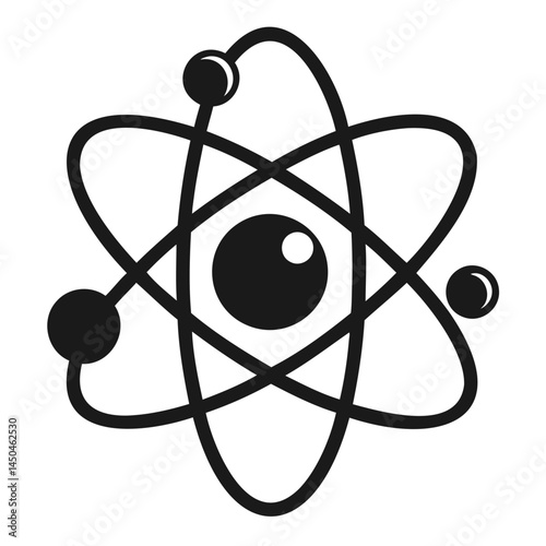 Atom structure model science physics chemistry nuclear energy research icon vector graphic illustration isolated on transparent background