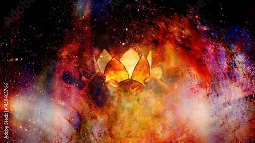 lotus candle holder laying on woman hands on abstract structured space background. Loop Animation.