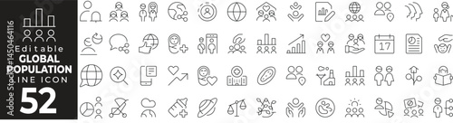 Global Population Day Icon Set: A Line Icon Collection Featuring Population Growth, Earth, Awareness, Demographics, and More