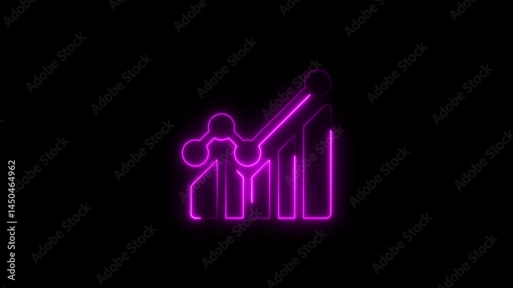 Animated neon financial chart with rising progress on black background Animated neon financial chart with rising progress on black background