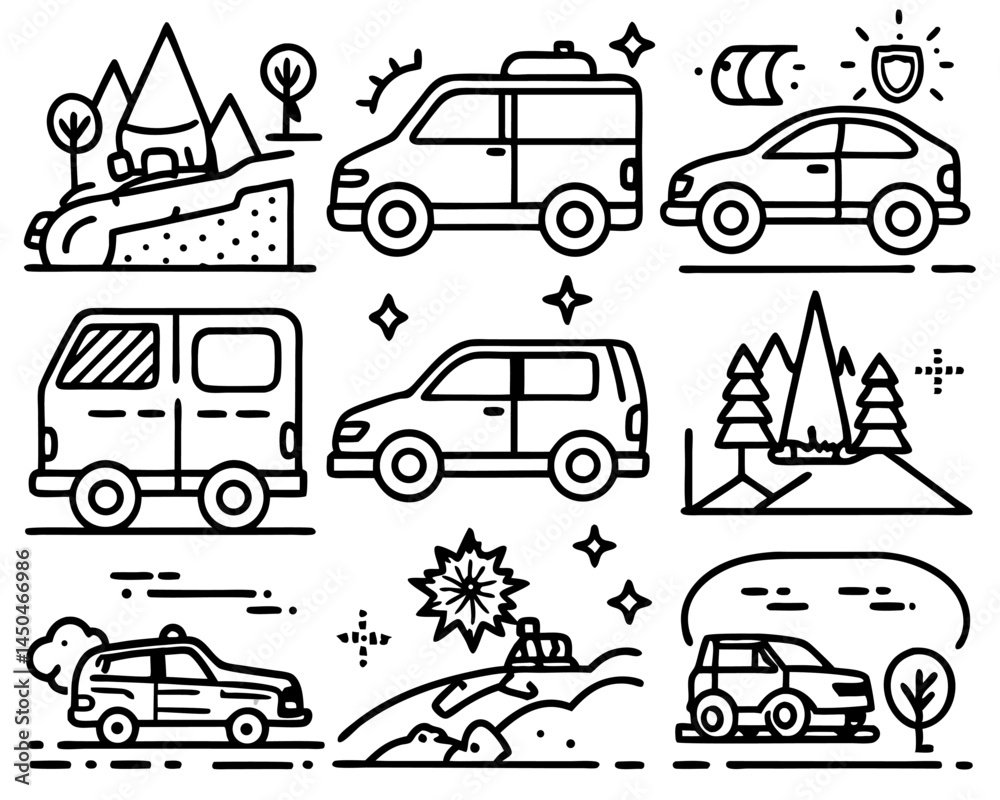 Car Accident and Emergency Line Icons – Vector Set Car Accident and Emergency Line Icons – Vector Set