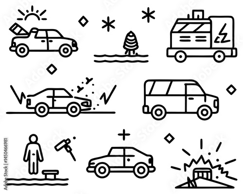 Car Accident and Emergency Line Icons – Vector Set