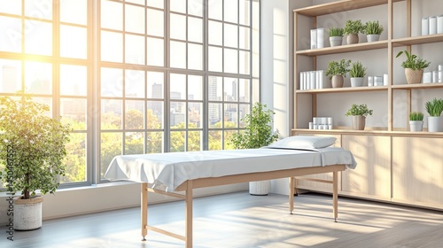 Bright, spacious therapy room with large windows