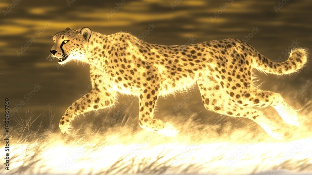 Obraz premium Fast cheetah runs through golden field