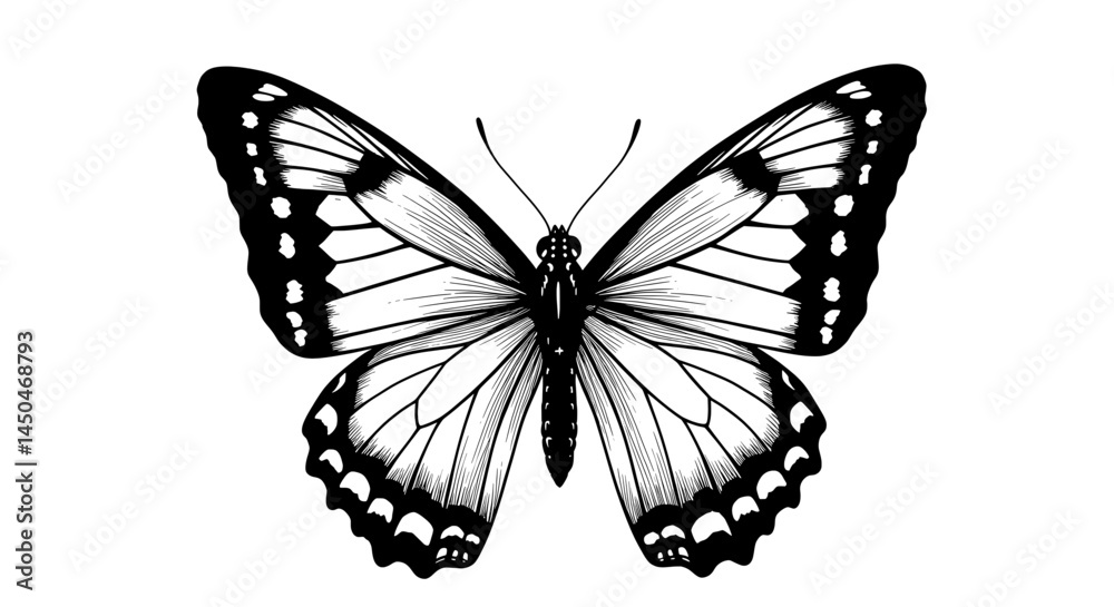 Fototapeta premium Elegant Black and White Butterfly Illustration Nature's Grace in Ink