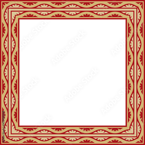 Vector gold and red square national Indian ornament. Rectangle, border, ethnic Hindu frame.
