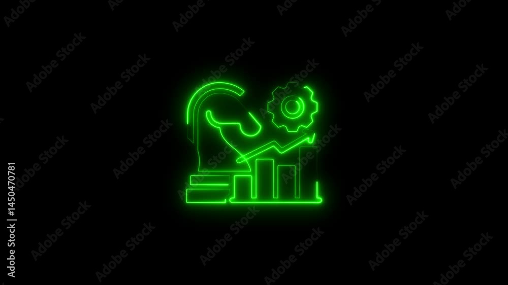 Animated neon business strategy icon displaying growth and progress on black background Animated neon business strategy icon displaying growth and progress on black background