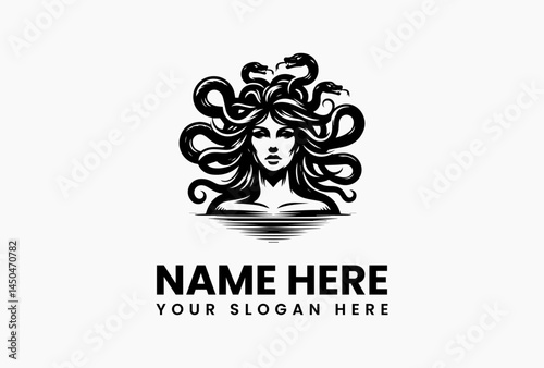 Angular polygonal Medusa with abstract snakes, modern vector logo for esports and tech startups