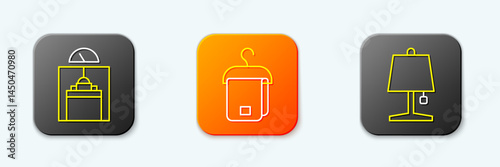 Set line Lift, Towel on hanger and Table lamp icon. Vector