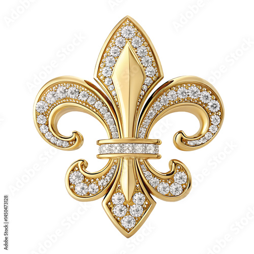 Golden Fleur-de-lis with Diamonds: A radiant and luxurious fleur-de-lis emblem, crafted from gleaming gold and adorned with sparkling diamonds, symbolizing elegance and sophistication.