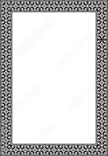Vector square black monochrome ancient Russian ornament. Slavic rectangle, border, frame. Painting of the royal chambers.
