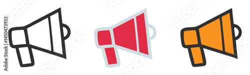 Megaphone Icon Set Loudspeaker Vector Graphics in Outline, Red, and Orange Styles for Announcement, Promotion, Marketing, and Alerts