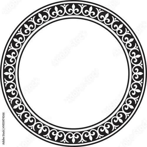 Vector black monochrome stencil round classic byzantine ornament. Circle, ring, border, Ancient Greece, Eastern Roman Empire frame. Decoration of the Russian Orthodox Church
