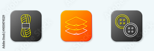 Set line Yarn, Layers clothing textile and Sewing button icon. Vector