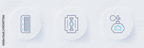 Set line Aftershave, Blade razor and Hairbrush icon. Vector