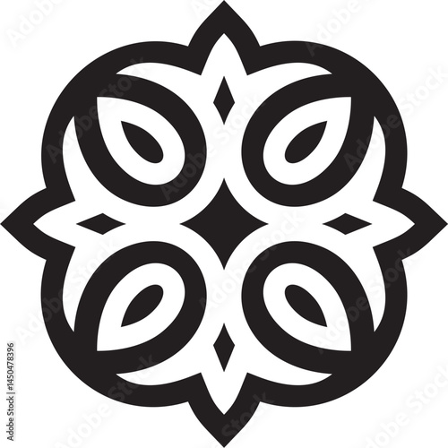 Vector black monochrome Kazakh national ornament. Ethnic pattern of the peoples of the Great Steppe,