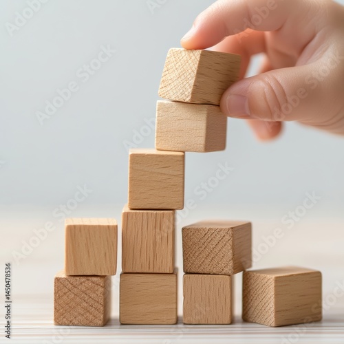 Hand Stacking Natural Wooden Cubes