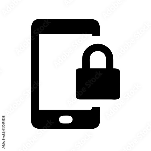Smartphone security icon with padlock symbol. Use for mobile security apps, login screens, and data privacy guides.