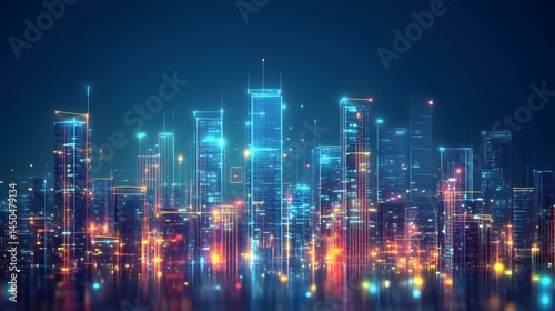 Wallpaper Mural Futuristic city skyline at night, illuminated by digital connections Torontodigital.ca