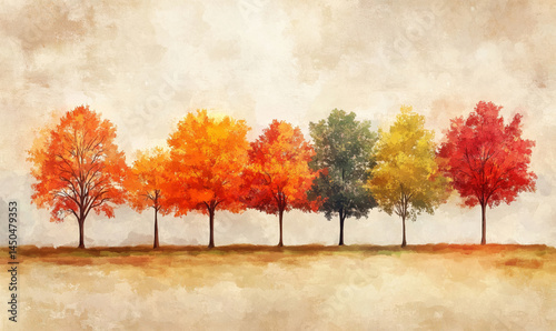 Colorful autumn trees in a row showcasing vibrant fall foliage and seasonal beauty.