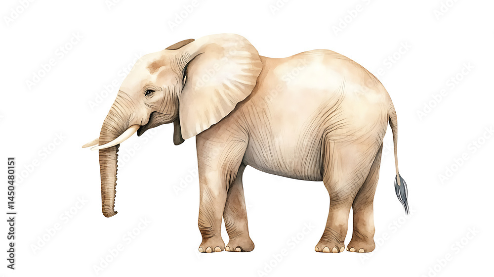 Obraz premium Realistic elephant isolated background. Hand-drawn watercolor Wild African animal. Wildlife poster, invitation. Zoo park
