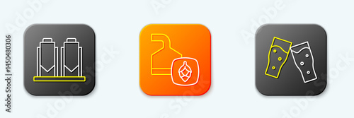 Set line Beer brewing process, and Glass of beer icon. Vector