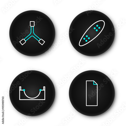 Set line Grip tape on a skateboard, Skate park, Longboard or and Skateboard Y-tool icon. Vector