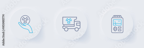 Set line Dosimeter, Truck with radiation materials and Radioactive icon. Vector