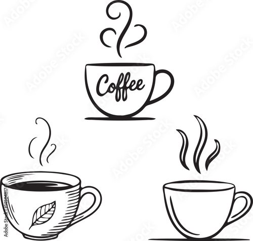 Coffee Cup Line Art Vector Icon Set