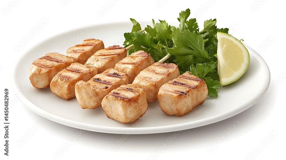 Grilled chicken skewers with parsley and lime Grilled chicken skewers with parsley and lime