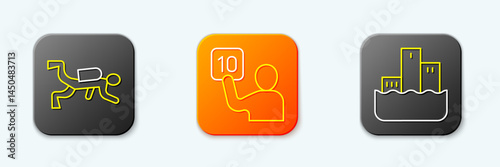 Set line Scuba diver, Assessment of judges and Winner podium icon. Vector