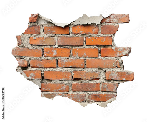 Destruction event brick wall urban of crumbling structure isolated on transparent background