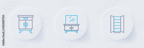 Set line Wardrobe, Dressing table and Furniture nightstand icon. Vector
