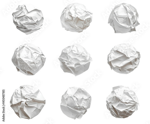 Creative paper crumpling action minimalist top-down view isolated on transparent background