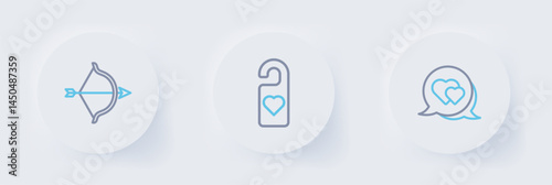Set line Heart in speech bubble, Please do not disturb with heart and Bow and arrow icon. Vector