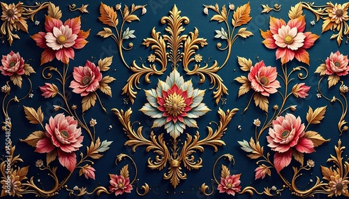 Wallpaper Mural Intricate floral damask, elegant gold accents, design, detail Torontodigital.ca