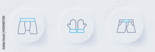 Set line Short or pants, Christmas mittens and Men underpants icon. Vector