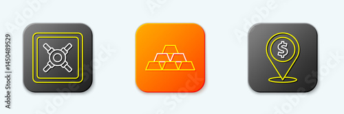 Set line Safe, Gold bars and Cash location icon. Vector