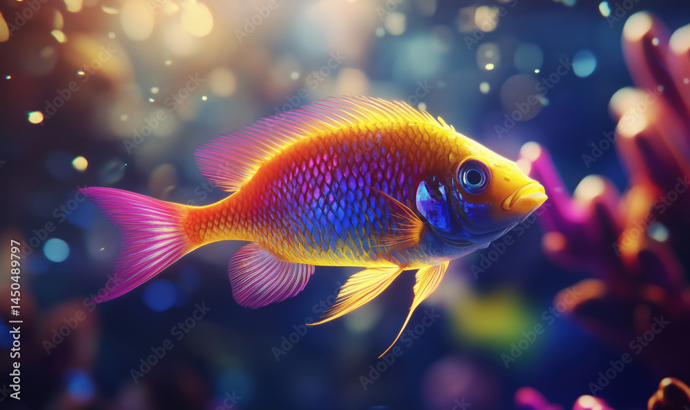 Fototapeta premium Vibrant tropical fish swimming in colorful coral reef environment.