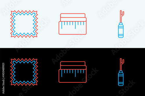 Set line Awl tool, Leather and Tape measure icon. Vector