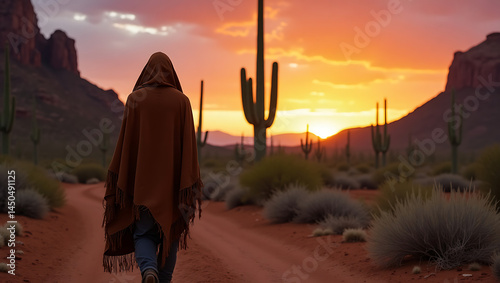 hiker with sunset